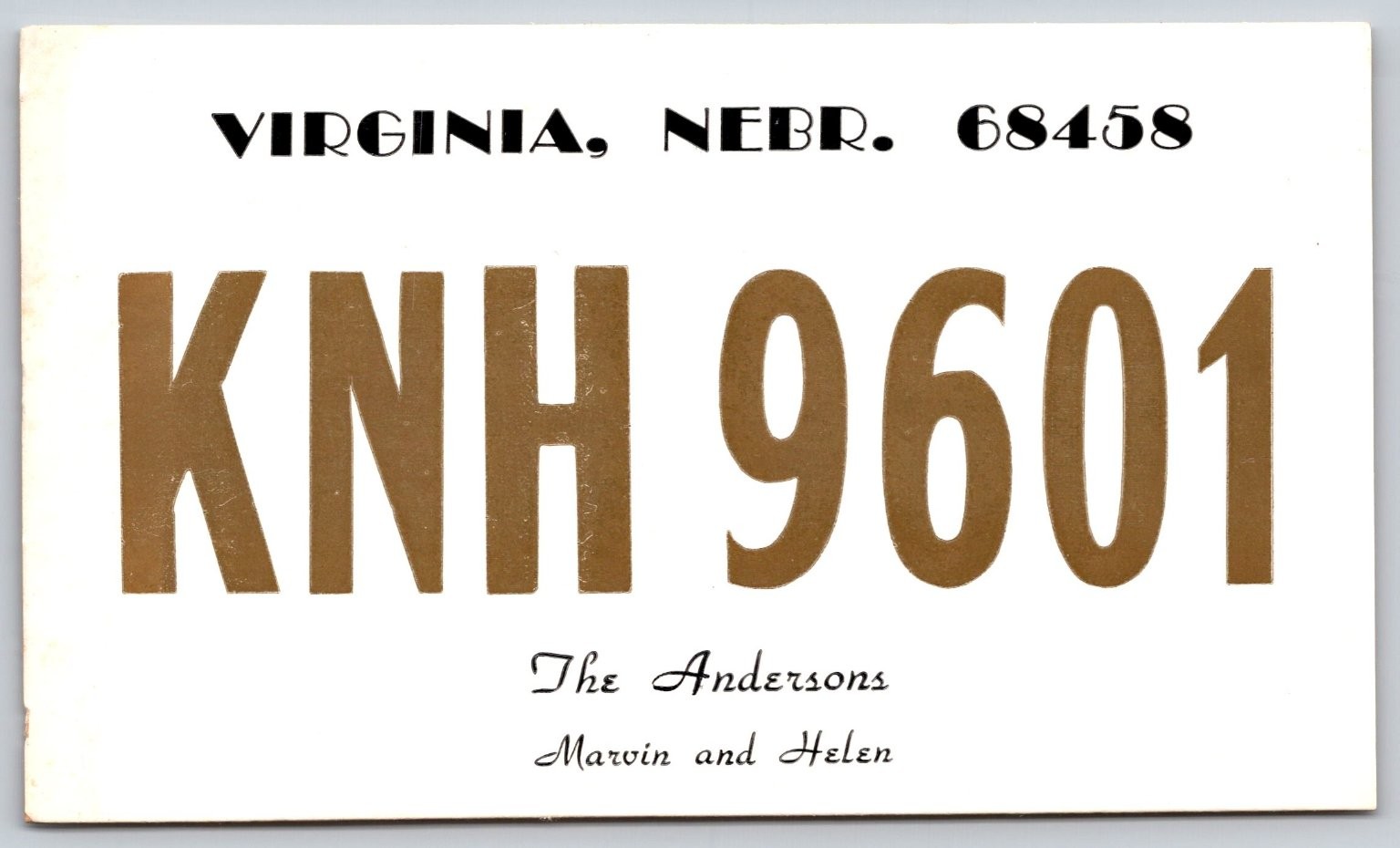 Vintage KNH 9601 The Andersons CB Radio QSL Card Postcard Virginia, NE 1960s C79 Vintage KNH 9601 The Andersons CB Radio QSL Card Postcard Virginia, NE 1960s C79