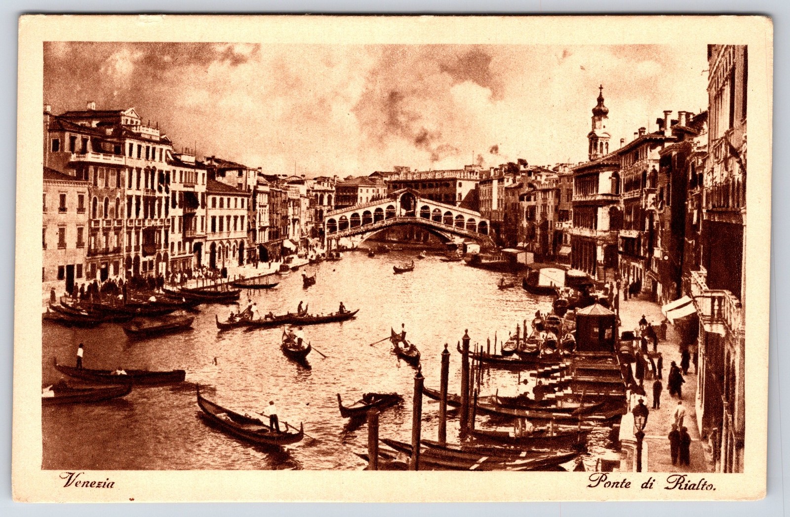 Vintage Venezia Ponte di Rialto Venice Italy Canal Gondolas Postcard