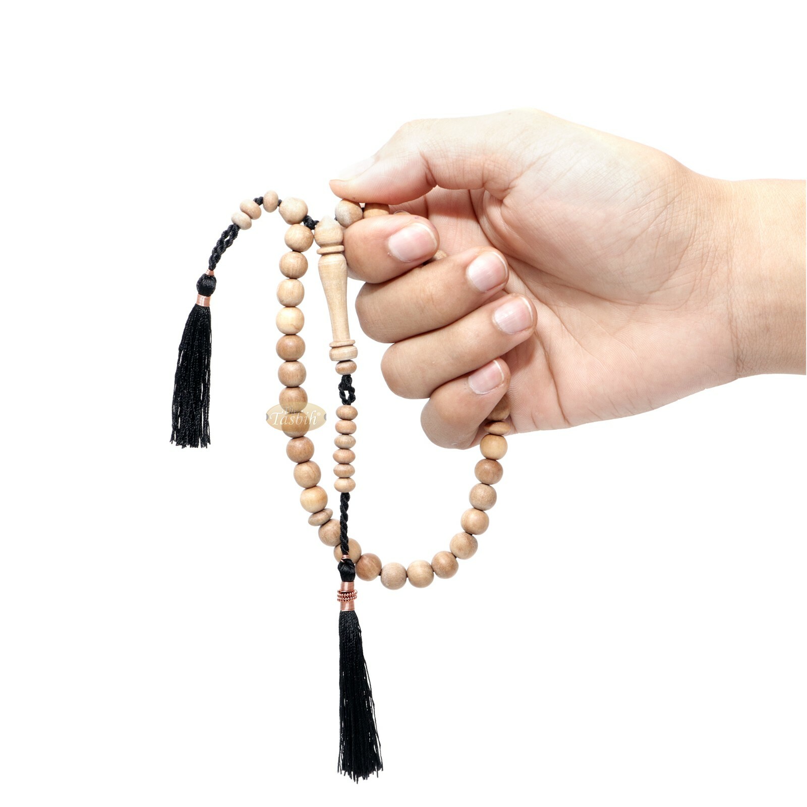 Sandalwood 33 Beads 8mm Muslim Prayer Beads with 2 Copper Black Tassels GIFT BOX