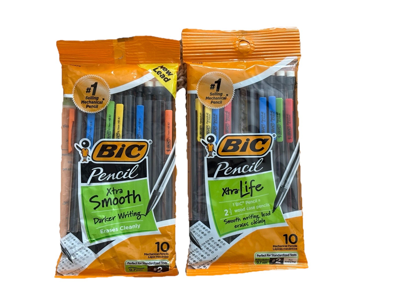 BIC Xtra Smooth Xtra Life Mechanical Pencils .7 mm 2 Packs of 10 Erases Clean