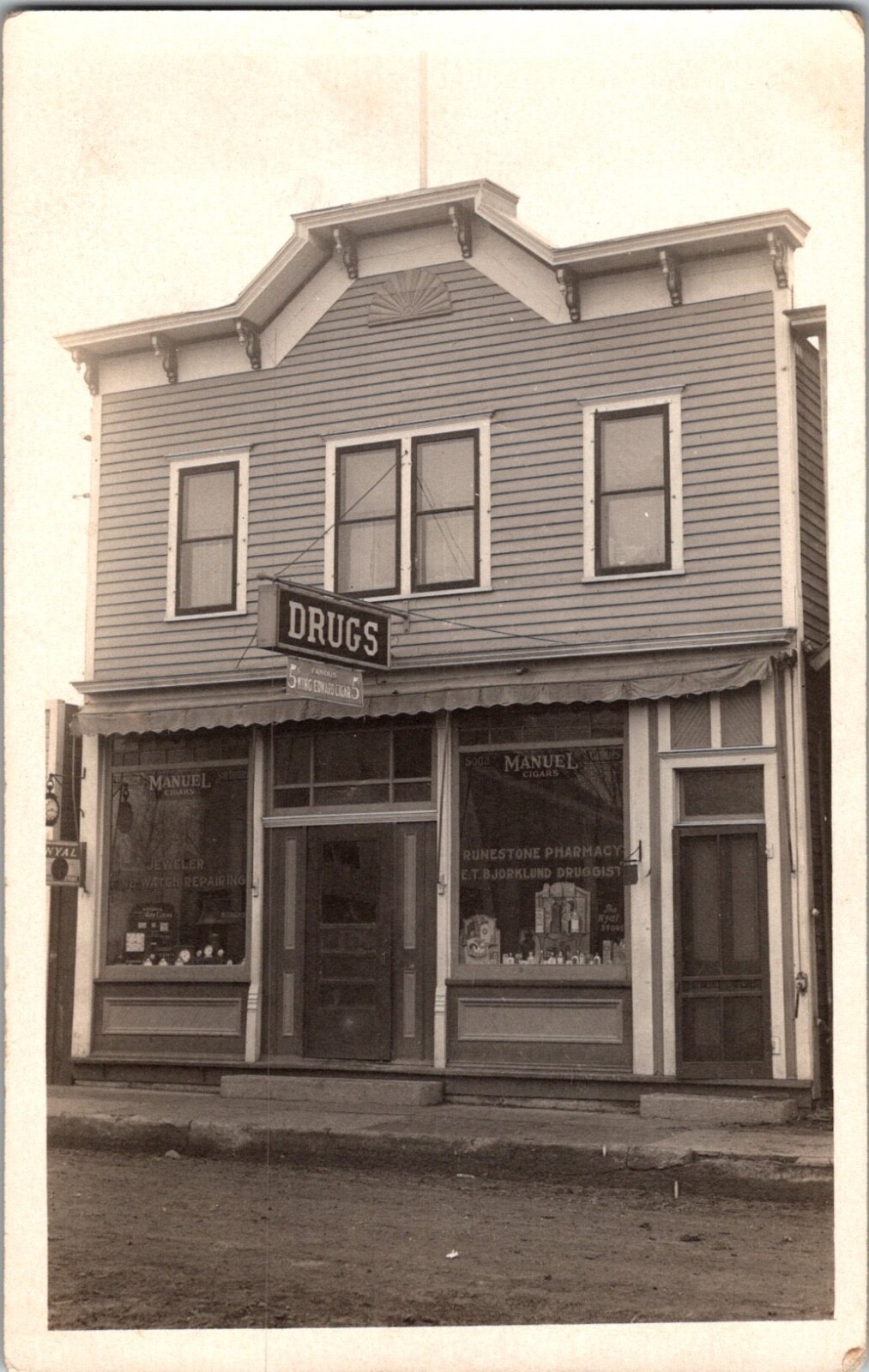 Antique Postcard RPPC Drug Store Runestone Pharmacy  Druggist Minnesota JX2