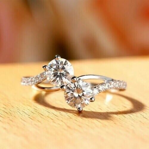 1.50Ct Round Cut Lab-Created Diamond 2-Stone Engagement Ring 925 Sterling Silver