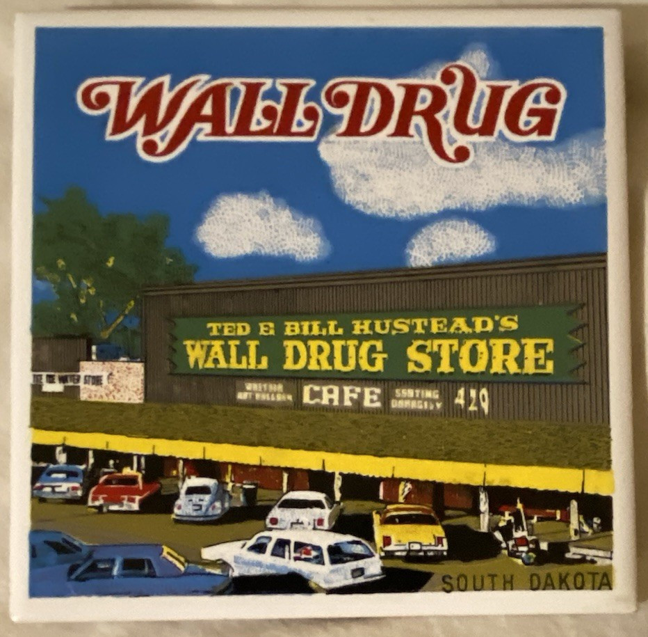 Vtg TED & BILL WALL DRUG STORE Tile Coaster RARE Badlands South Dakota TOURIST
