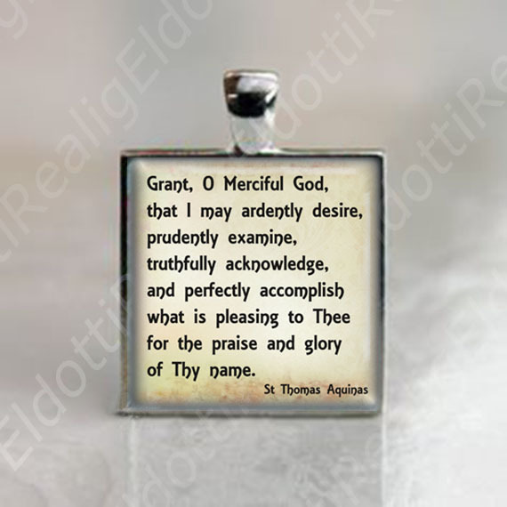 Grant, o merciful God Prayer of St. Thomas Aquinas Catholic Medal Square Pendant