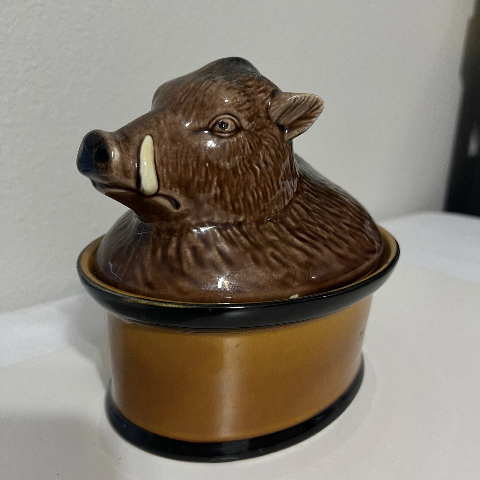Vintage Faiencerie Subtil Wild Boar Tureen Dish Portugal 6.5 in. RARE