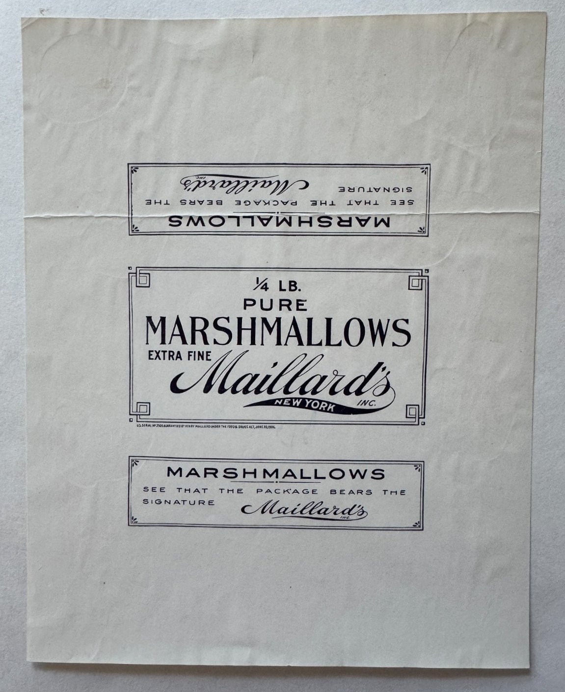 Vintage ca 1906 New York Henry Maillard Maillard\'s Marshmallows Wrapper Label