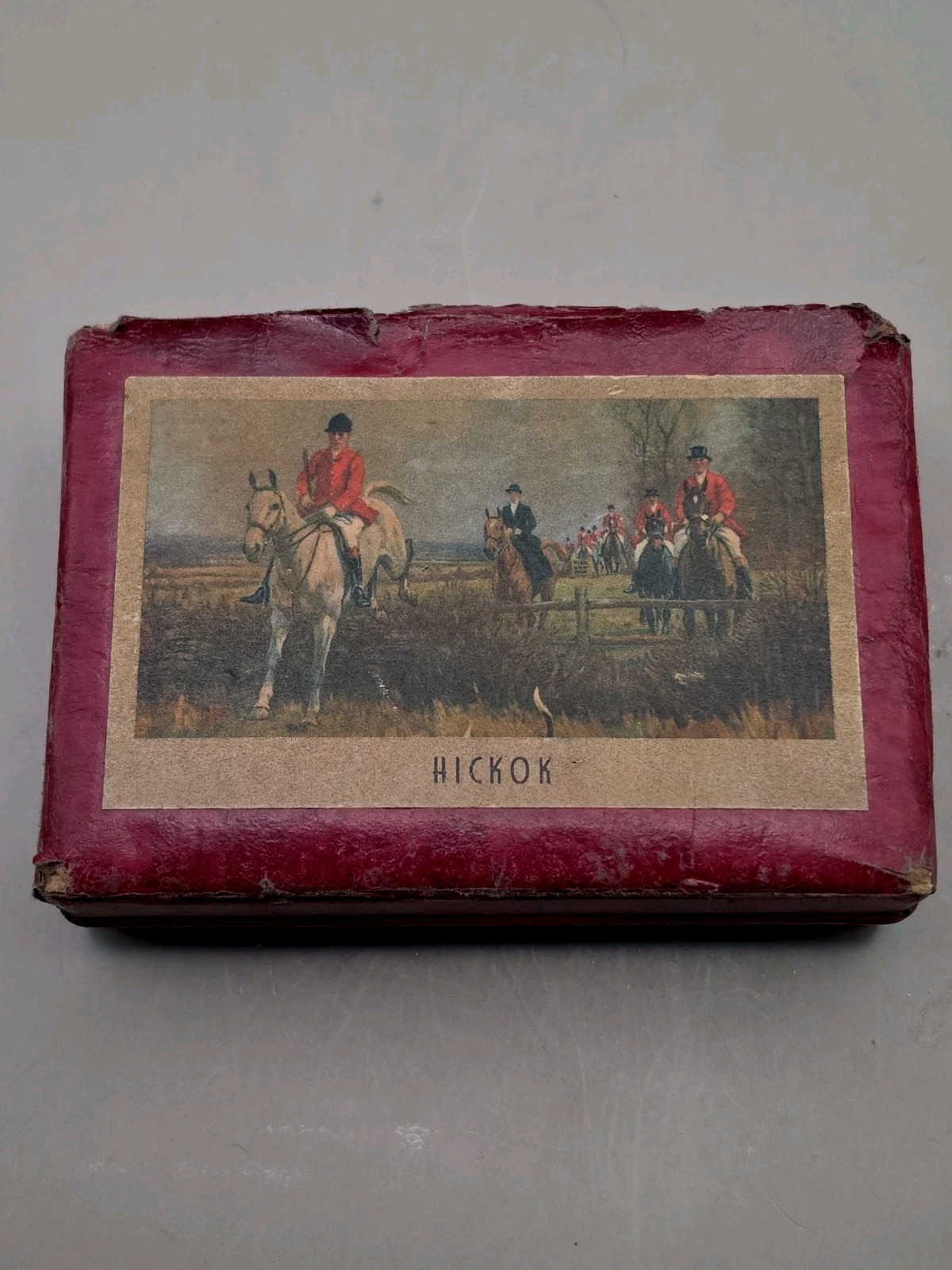 Vtg Hickok Cigarette Box Leather Fox Hunt Equestrian Desk Trinket Cork 1930-40s
