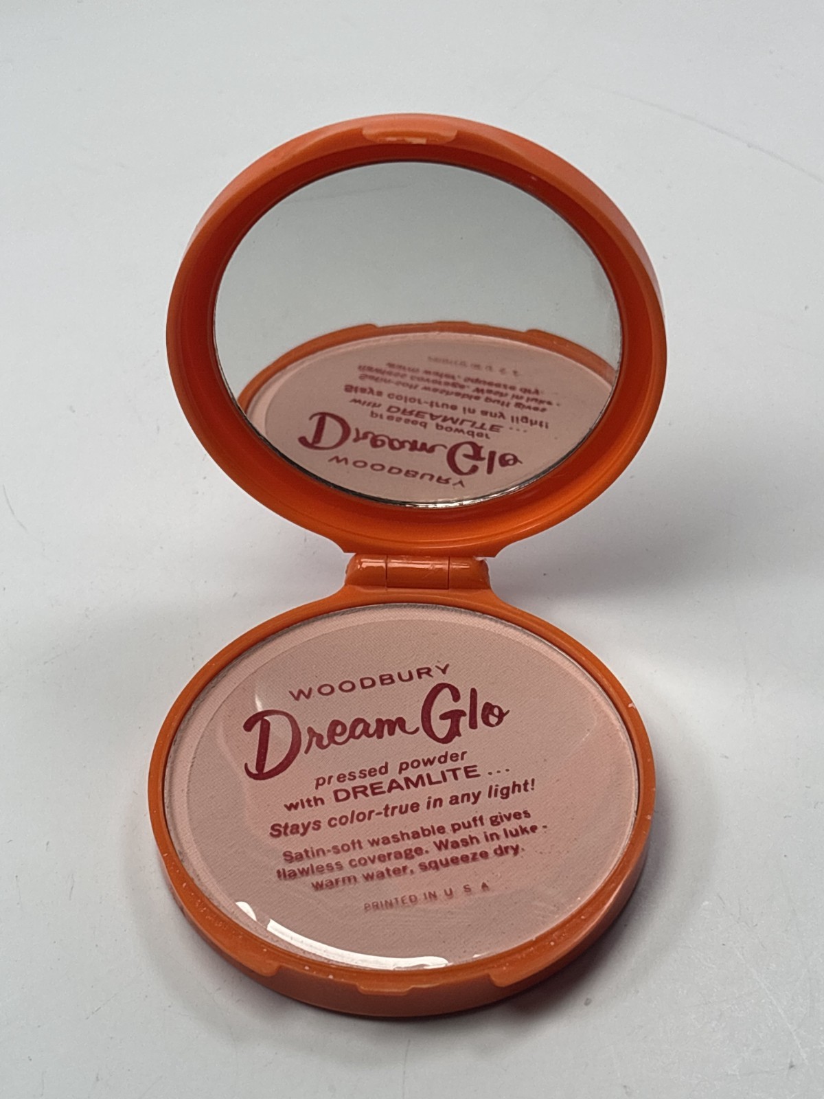 Vtg. 1950s 1960s Dream Glo Jergens Rose Blush Powder Compact Make-up Orange USA