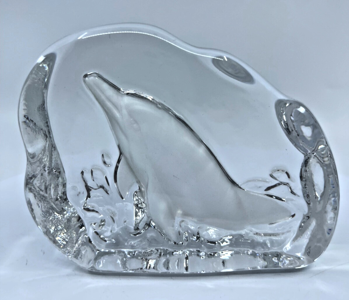Cristol D\'Arques Iceberg Dolphin Glass Carved  Paperweight Sea World Figure