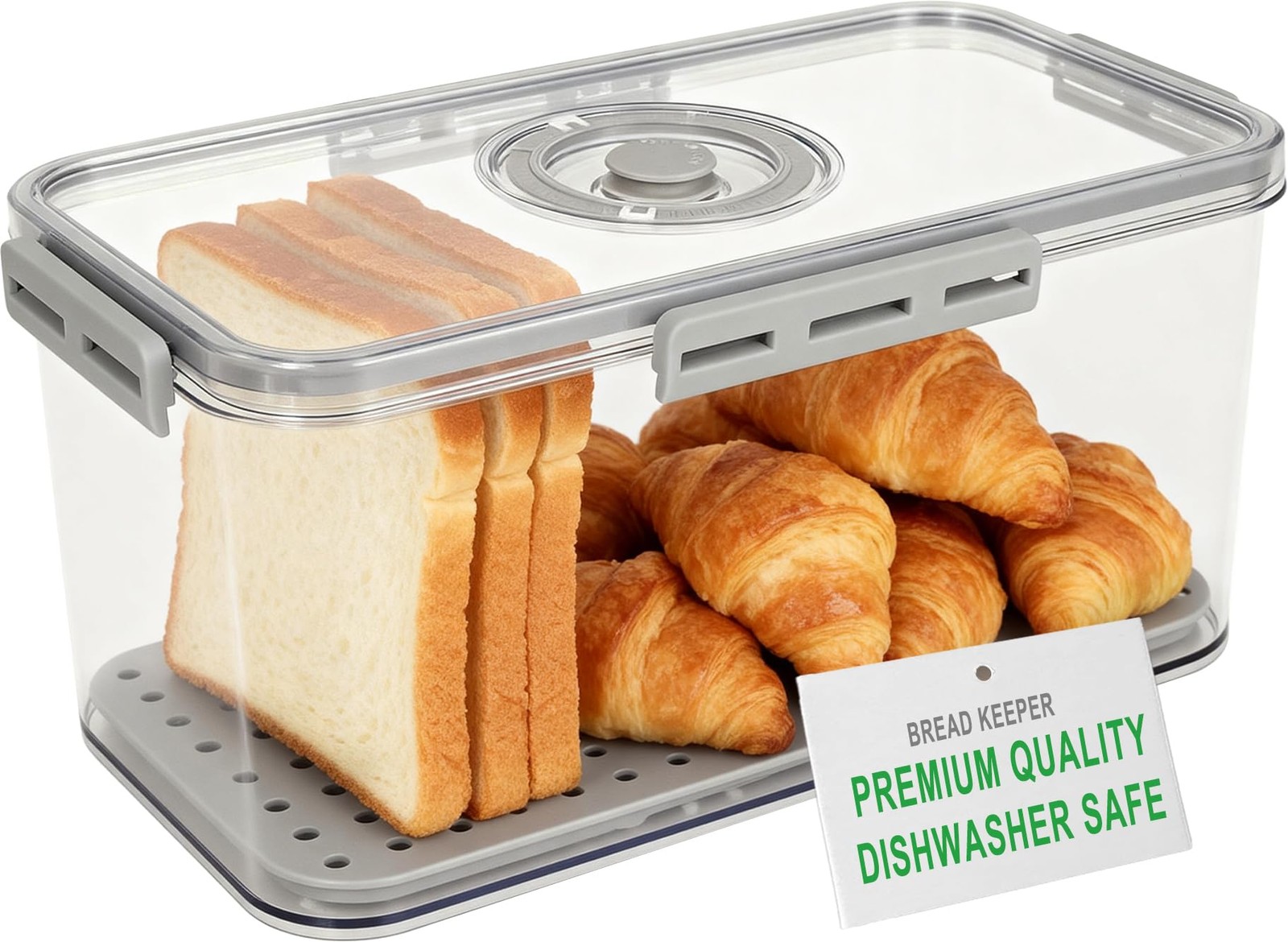 Plastic Bread Box for Kitchen Countertop, Airtight Bread Storage Container fo...