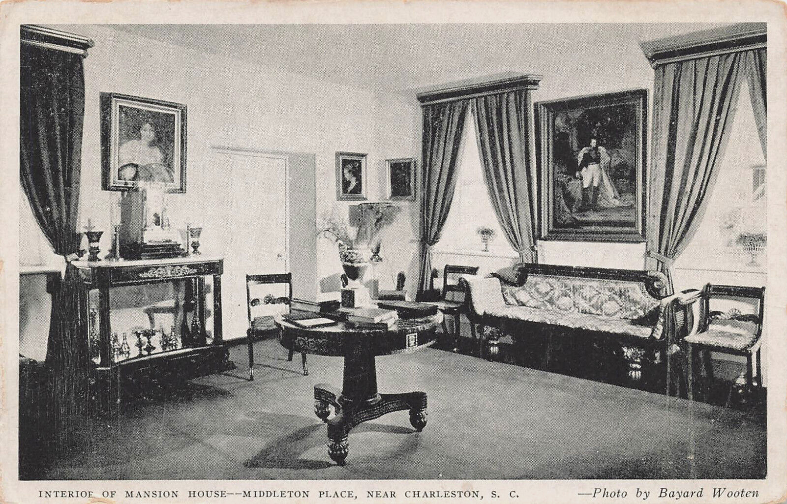 MIDDLETON PLACE MANSION INTERIOR POSTCARD CHARLESTON SC SOUTH CAROLINA 1920s