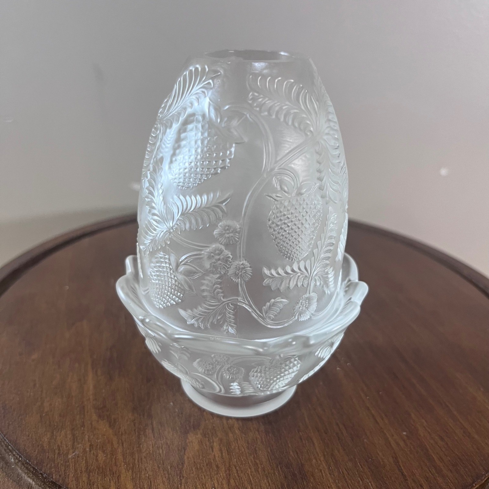 Fenton Vtg Satin Reversed Strawberry Fairy Lamp Frosted Glass 2 Piece Set