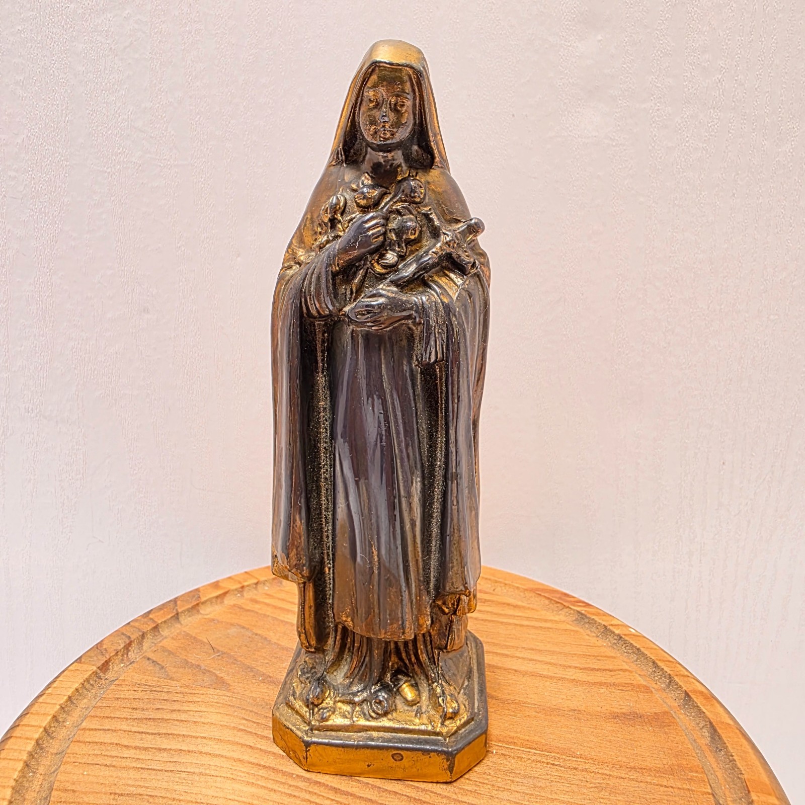 Vintage St Therese of Lisieux Cast Metal Catholic Statue the Little Flower 6.5