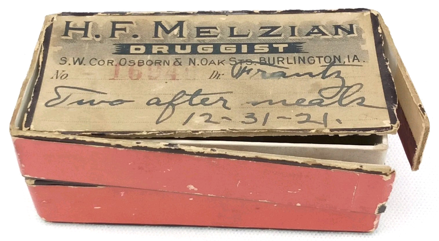 Antique 1920s Pharmacy Advertising HF Melzian Druggist Burlington IA New Arrival