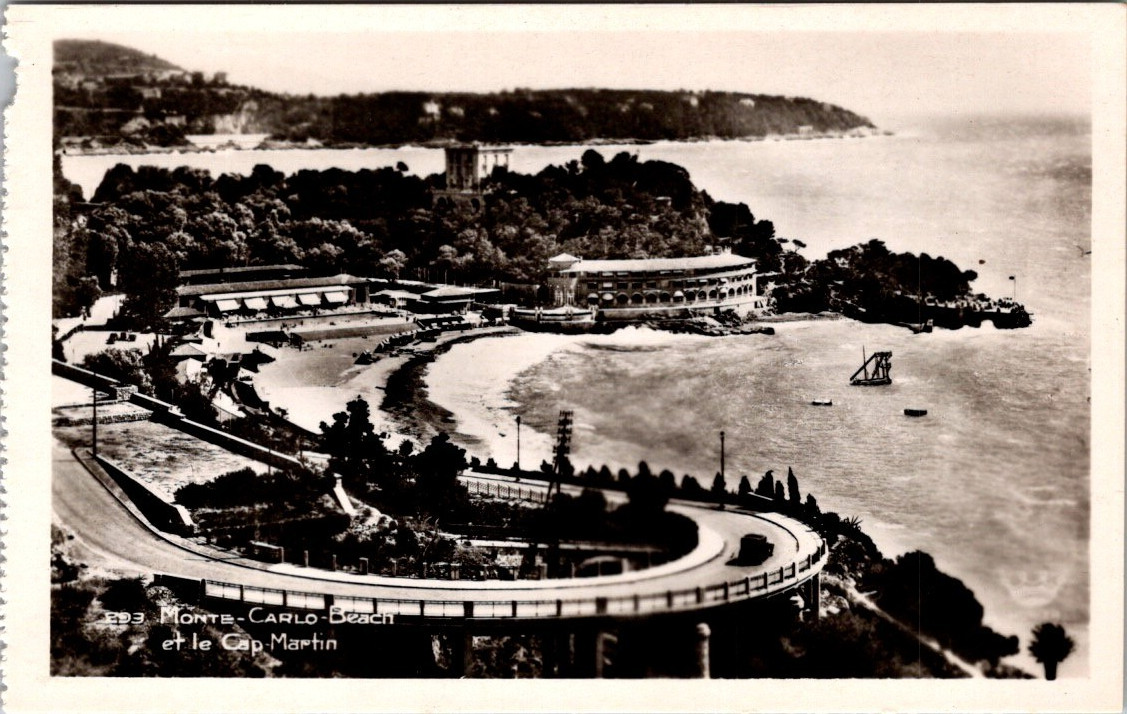 BEAULIEU-SUR-MER & ST-JEAN-CAP-FERRAT Aerial View – Vintage Munier Nice RPPC