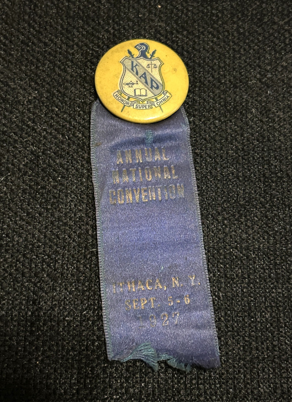 ANTIQUE Kappa Delta Rho fraternity 1927 National Convention pin-back ribbon OLD