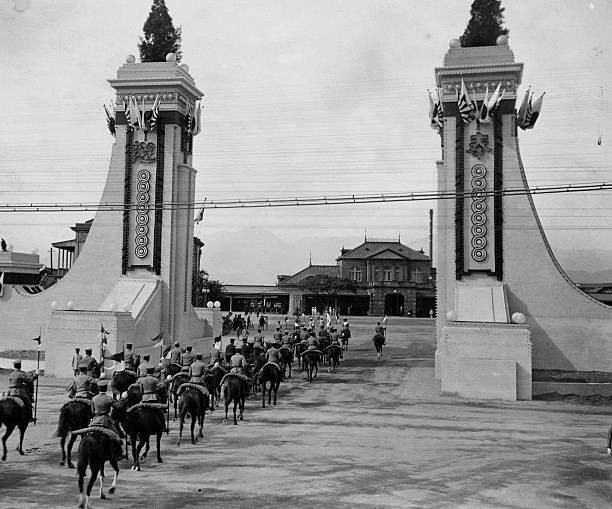 Welcome gate front Taipei Station ahead arrival Sessho Regent J- Japan Old Photo