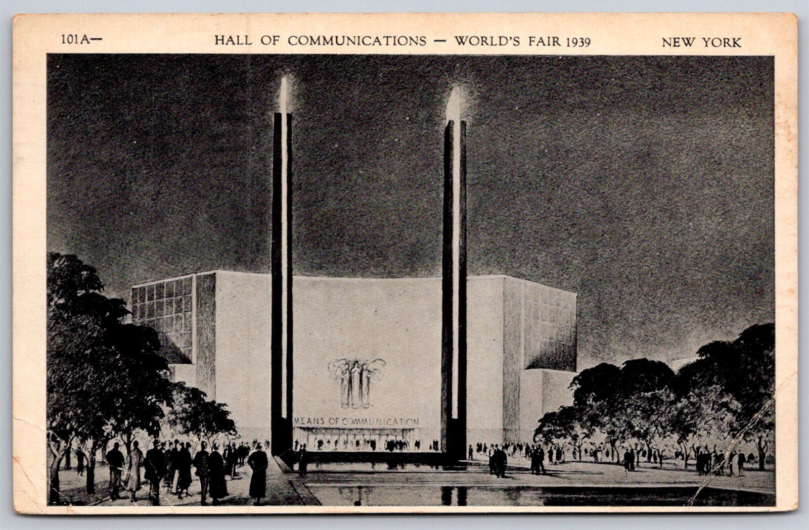 NY Worlds Fair 1939 Litho Postcard Hall Of Communications Posted 1938 NY Worlds Fair 1939 Litho Postcard Hall Of Communications Posted 1938