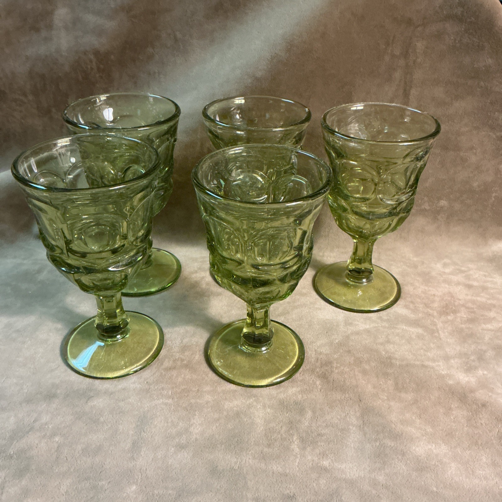 1960s Fostoria glass green Argus pattern small wine/juice Tumbler Lot of 5 
