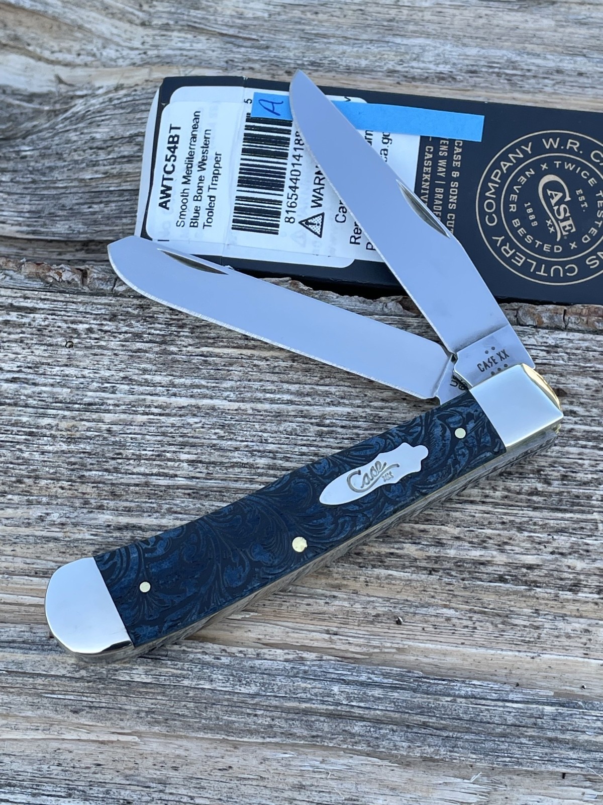 CASE XX *a SFO SMOOTH MEDITERRANEAN BLUE WESTERN TOOLED 2026 TRAPPER KNIFE KNIVE
