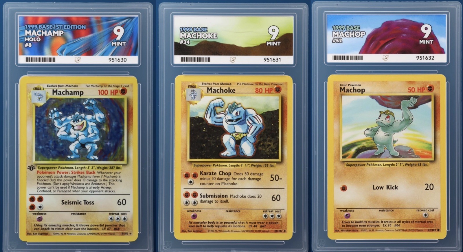 Base Set Machamp 1st Edition Holo, Machoke and Machop Sequential ACE 9 - Rare