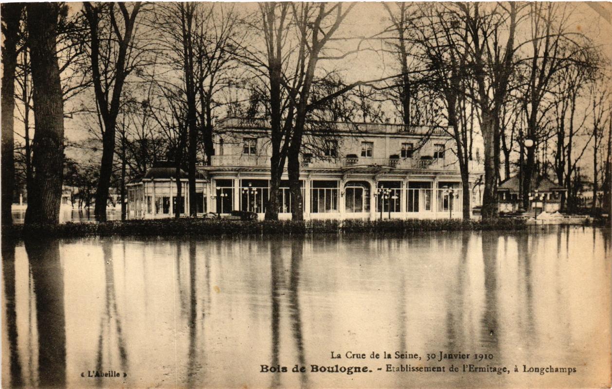 Old postcard Paris Bois de bOulogne Etabl. De l\'Ermitage INUNDATIONS 1910 (606001)