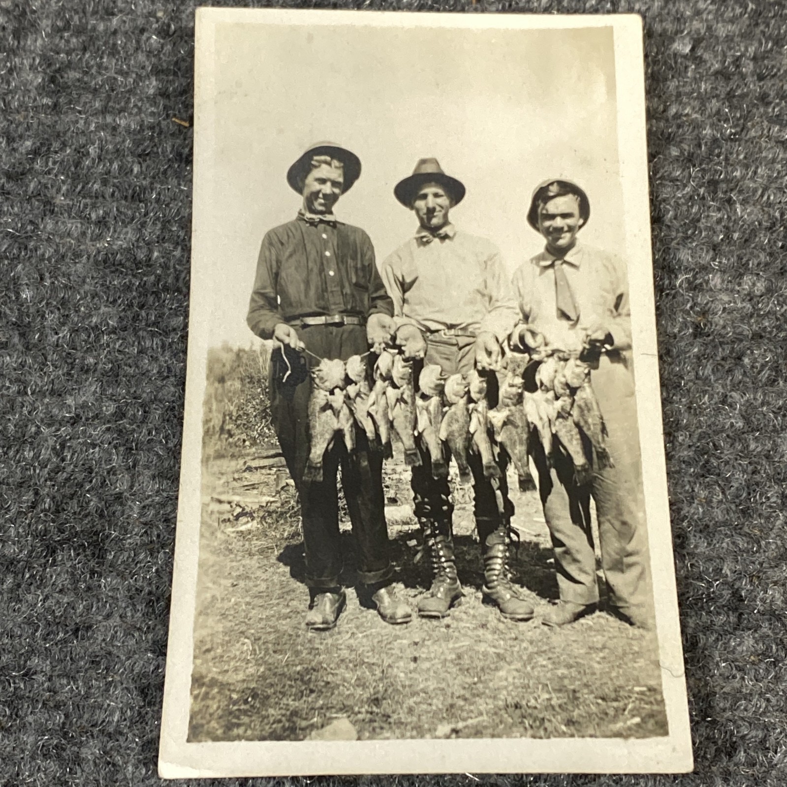 Antique Photograph 3 Men Fishing Stringers Bass Panfish Catch Vintage Snapshot