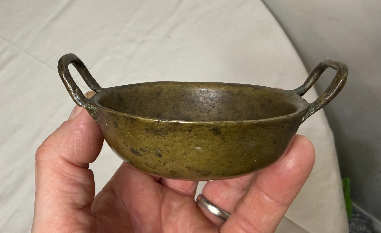 Antique 1800\'s handmade miniature salesman sample brass cooking pan pot wok