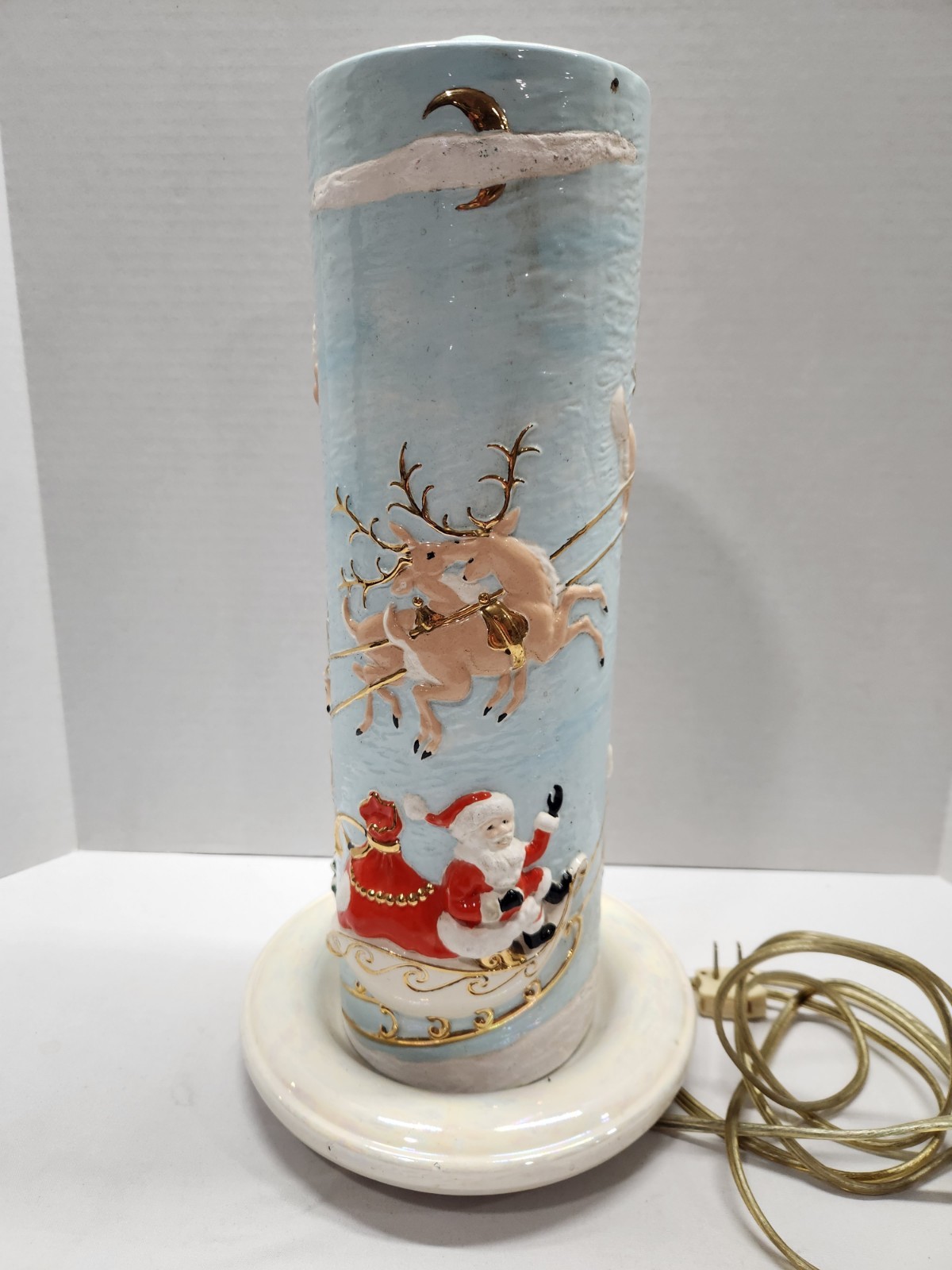 Vintage Atlantic Mold Ceramic Christmas Candle 3D Santa Sleigh & Reindeer 14.5\
