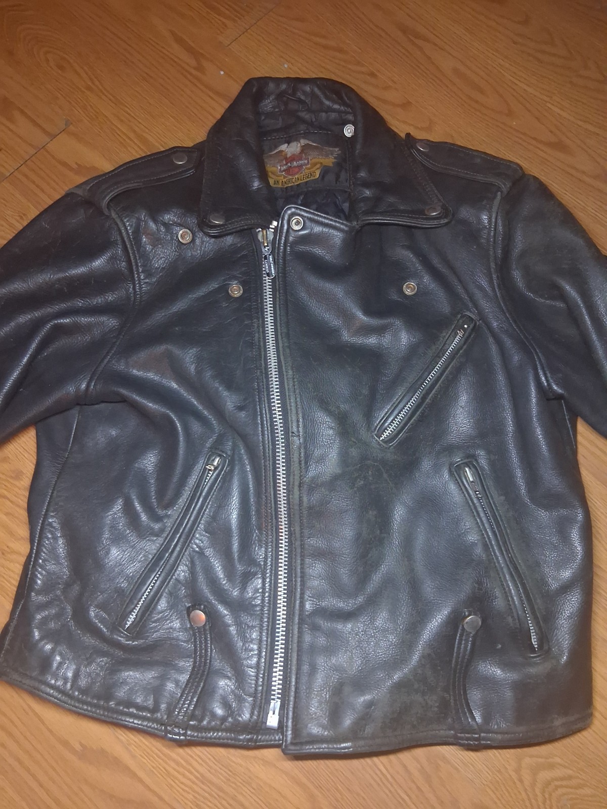 Vintage 1980s Harley Davidson American Legend Leather Motorcycle Jacket Black Vintage 1980s Harley Davidson American Legend Leather Motorcycle Jacket Black