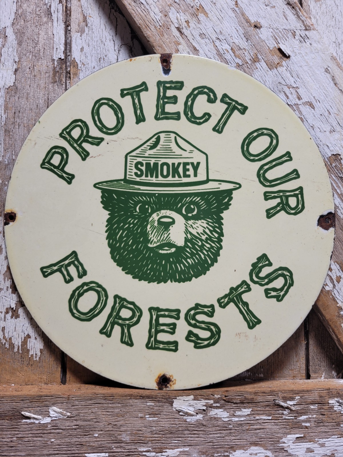 VINTAGE SMOKEY THE BEAR PORCELAIN SIGN RARE OLD FOREST SERVICE NATIONAL PARK 12\
