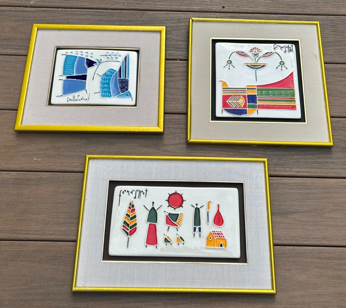 Vintage Hand Painted Fernando Llort El Salvador’s Folk Art Toro Tile Signed LOT3