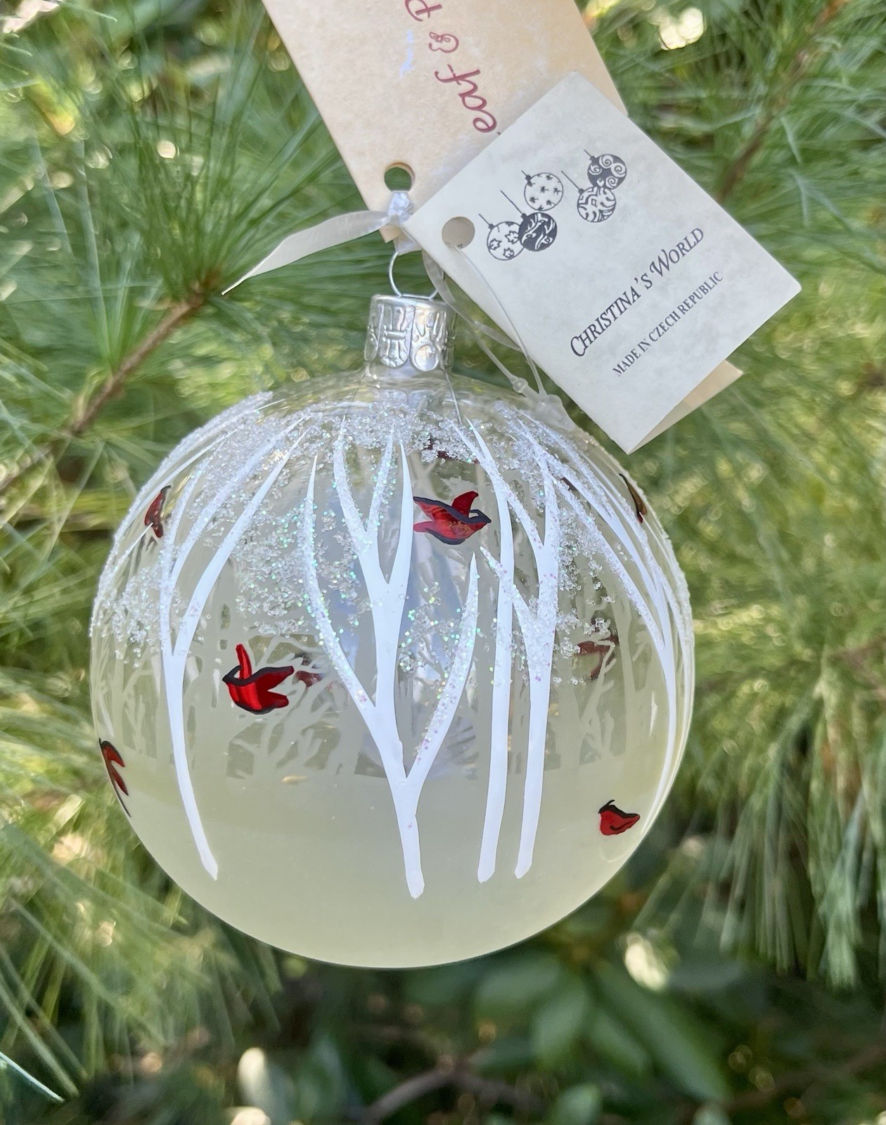 Christina's World CARDINAL CHRISTMAS ORNAMENT Mouth Blown Hand Painted GLASS