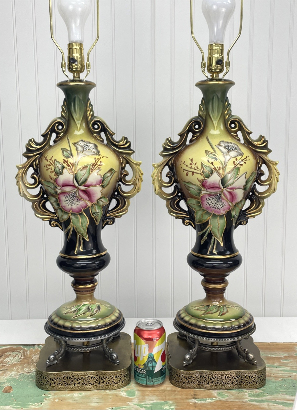 RESTORED LARGE Vtg Table Lamps Pair Capodimonte Style Art Deco 1920s 1930s 1940s