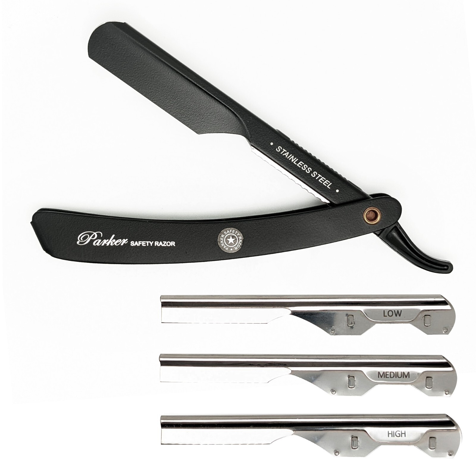 Parker PTABK Adjustable Stainless Steel Black Straight Edge BARBER RAZOR - NEW
