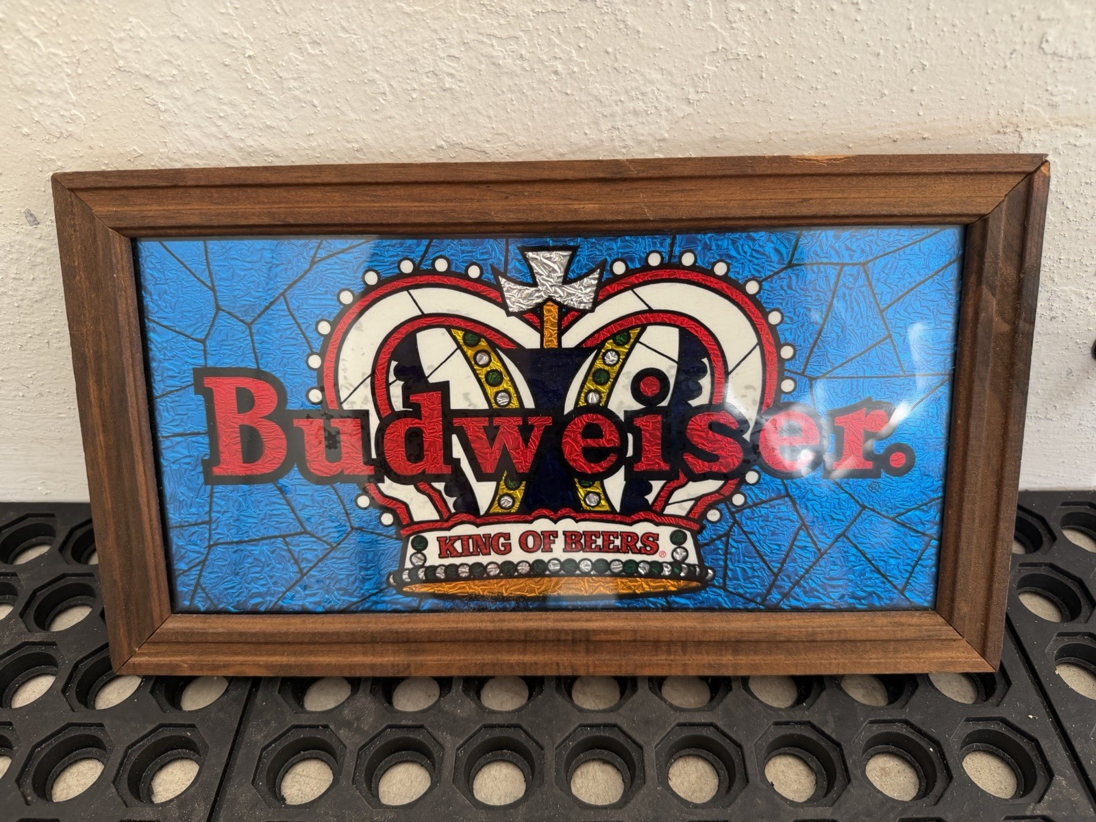 Vintage Budweiser King Of Beer Foil Art Print Framed Jeweled Crown Mancave