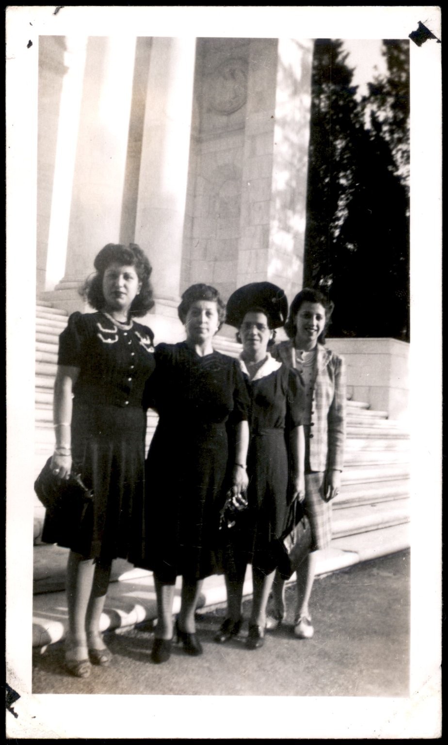 Four Women 1940s Snapshot Photograph Classical Building Group Portrait