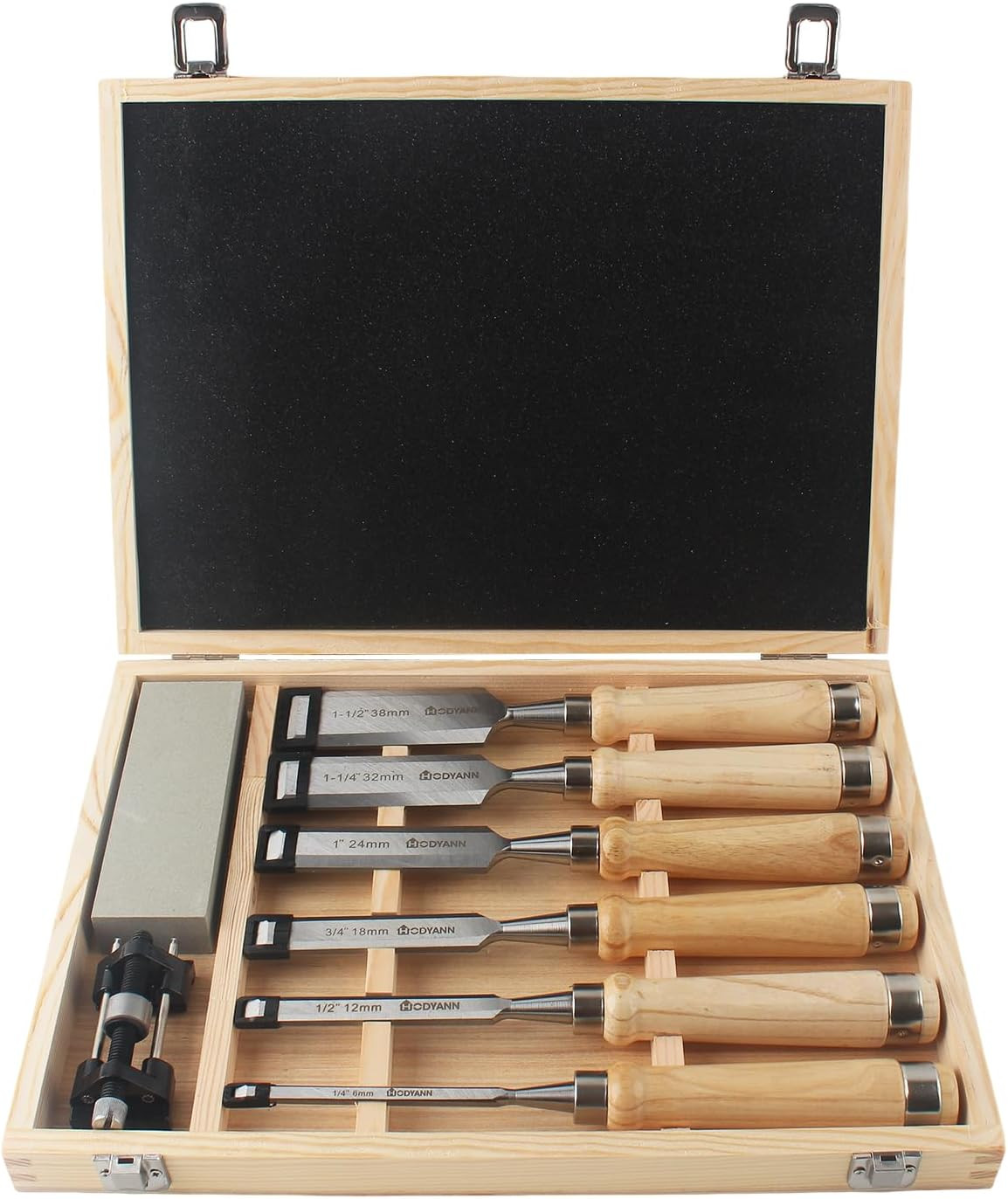 8 Pcs 11.4In Wood Chisel Sets with Wooden Case 8 Pcs 11.4In Wood Chisel Sets with Wooden Case