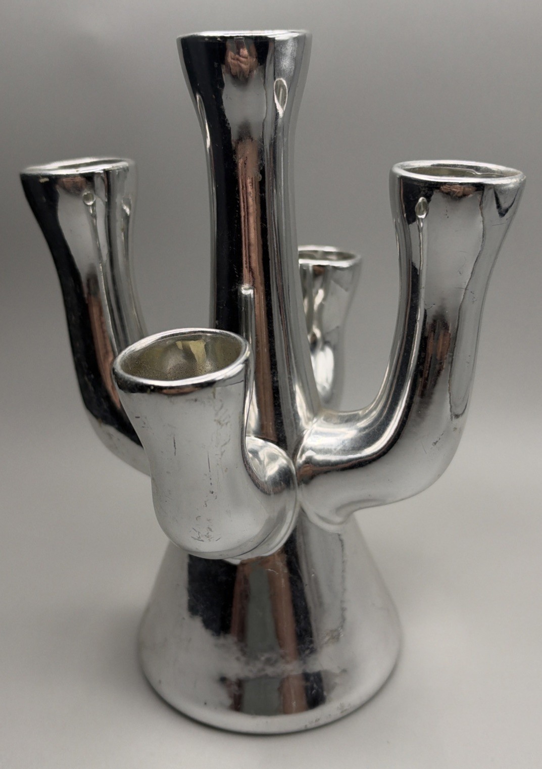 Vtg MCM Art Deco Dorothy Thorpe Silver 5 Branch Pottery Candelabra &/or Bud Vase Vtg MCM Art Deco Dorothy Thorpe Silver 5 Branch Pottery Candelabra &/or Bud Vase