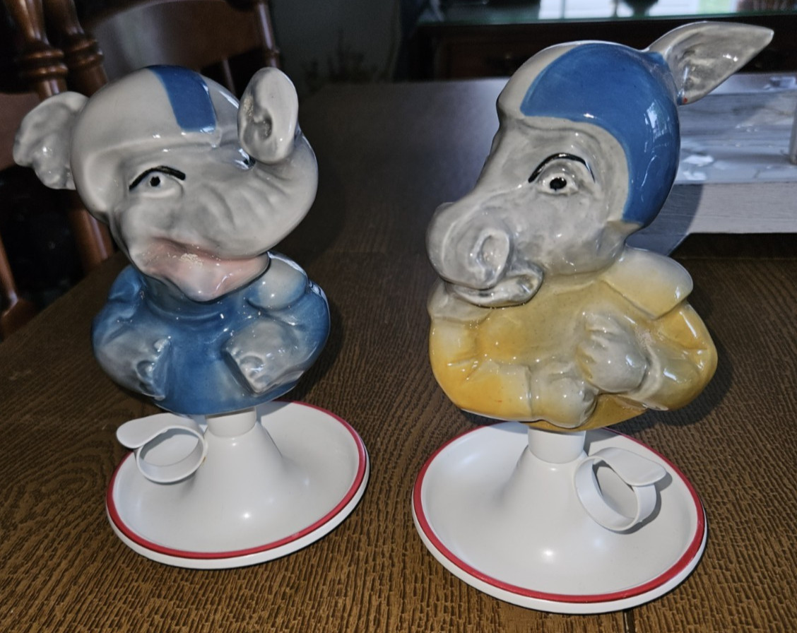 Vintage 1972 Jim Beam Republican & Democrat Football Decanter Tops & Holders EUC