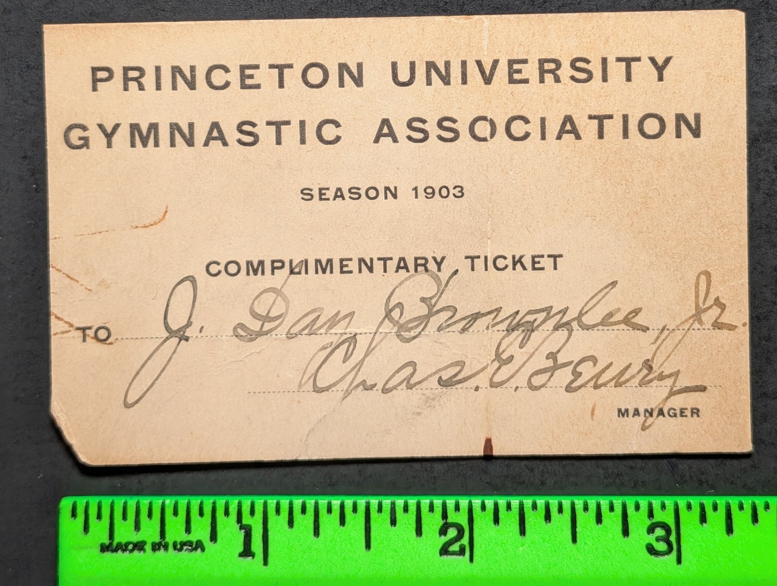 Vintage 1903 Princeton University Gymnastics Association Ticket