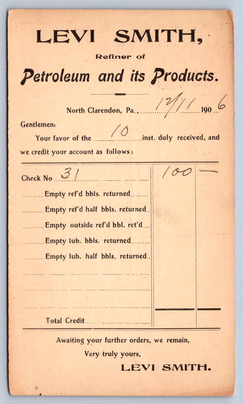 K67/ North Clarendon Pennsylvania Postcard 1906 Levi Smith Petroleum 270