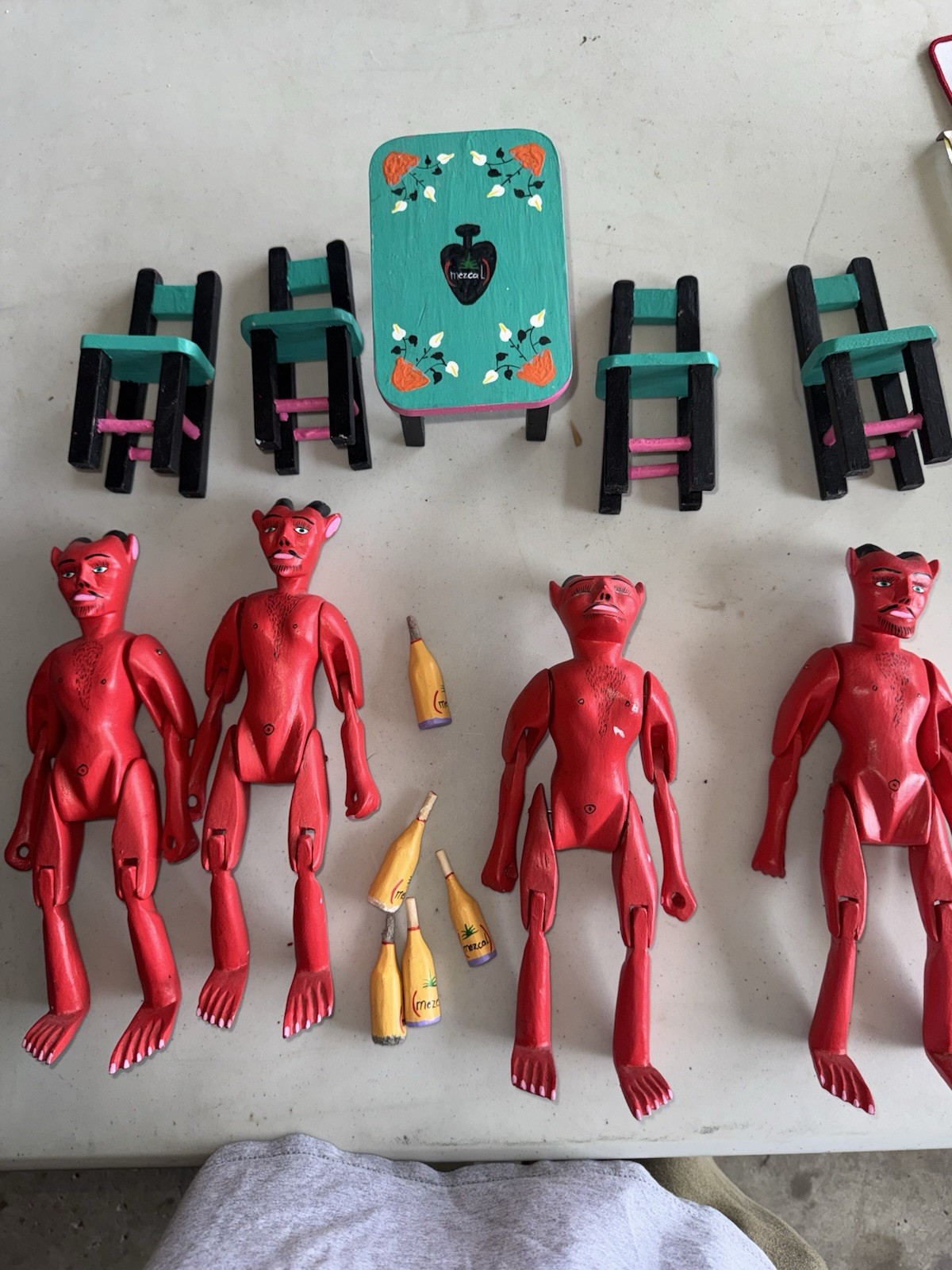 Set Of 4 Table Inocencio Vasquez Melchor Red DEVILS Mezcal Mexican Folk Art
