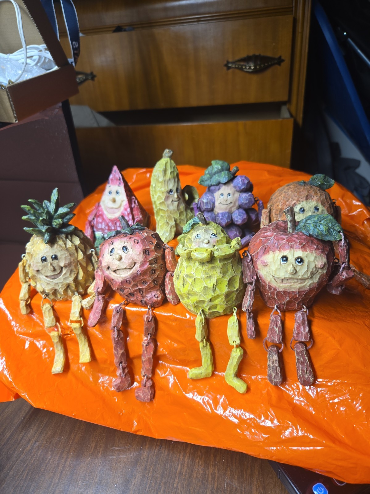Lot of 8 Vintage Anthropomorphic Fruit Dangle Shelf Sitters Resin Characters