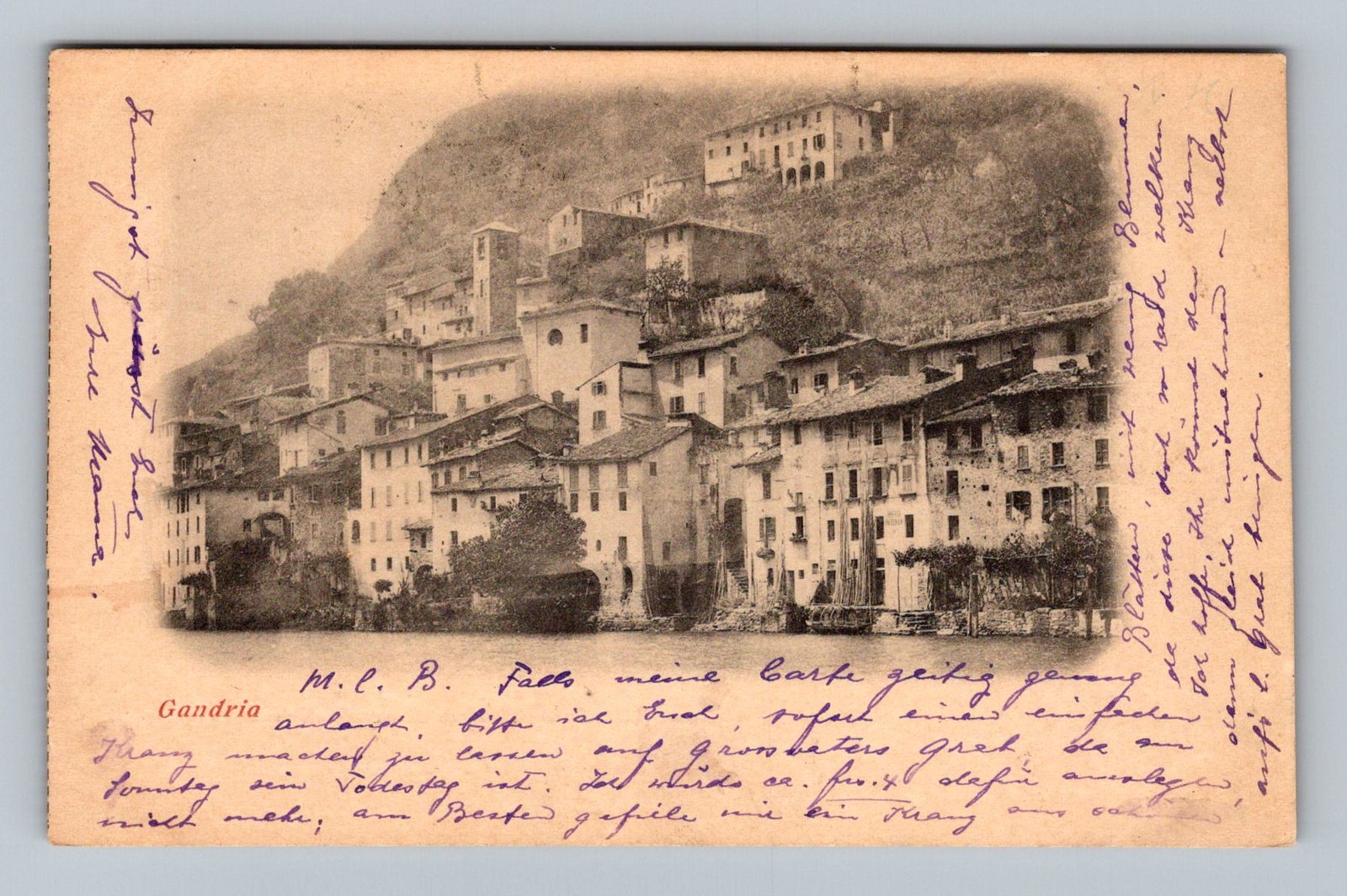 Italy- Gandria Town View & Mountain Homes Postal Old Card PC Vintage Postcard Italy- Gandria Town View & Mountain Homes Postal Old Card PC Vintage Postcard