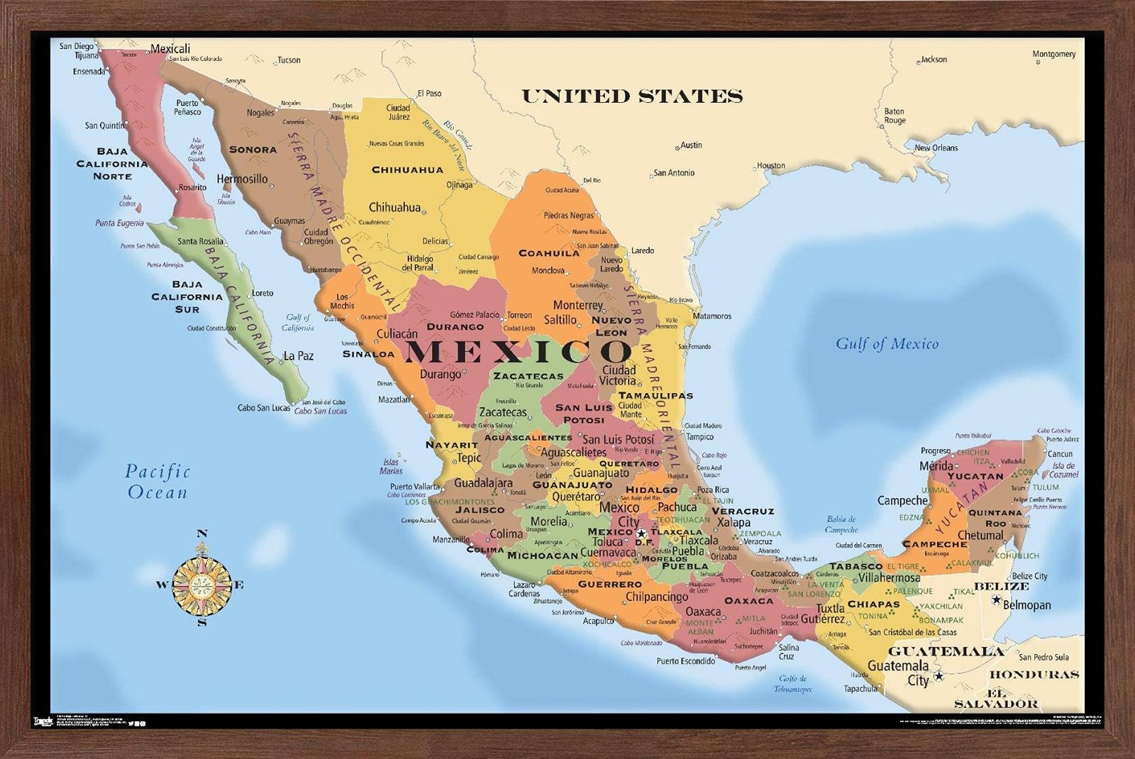 Trends International Map - Mexico Wall Poster, 22.375\