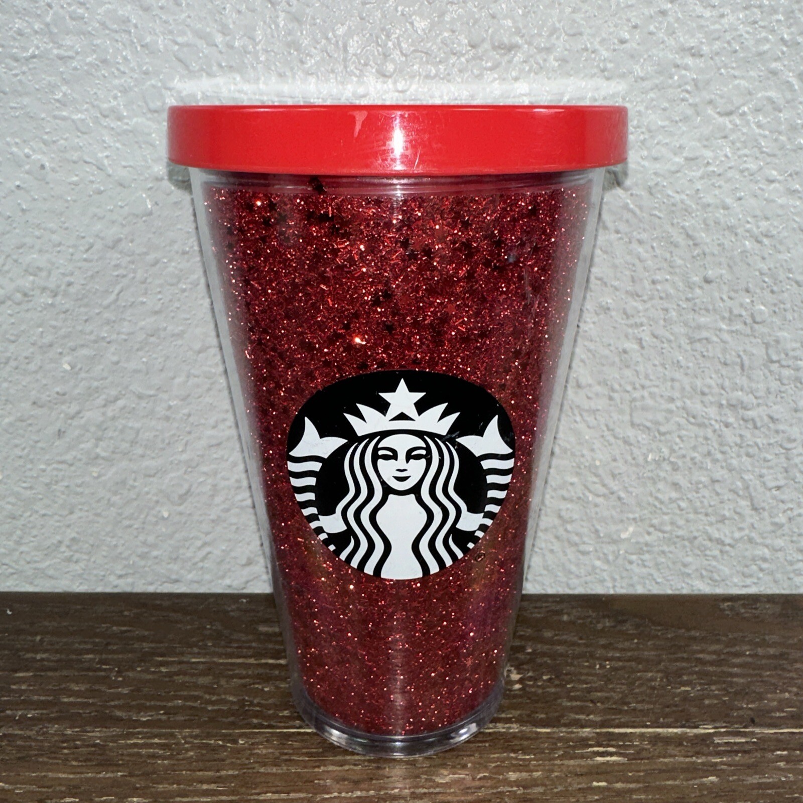 Starbucks Red Glitter Stars Tumbler - 16 Oz -Holiday 2018 - No Straw - Pre-Owned