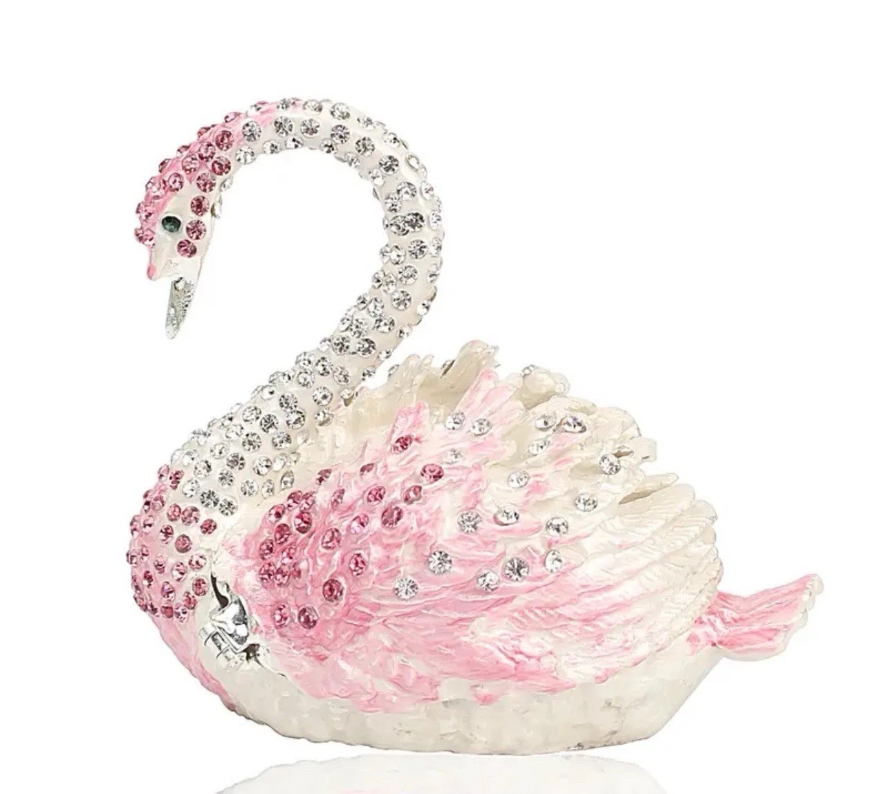 Elegant Pink Crystal Swan Trinket Box