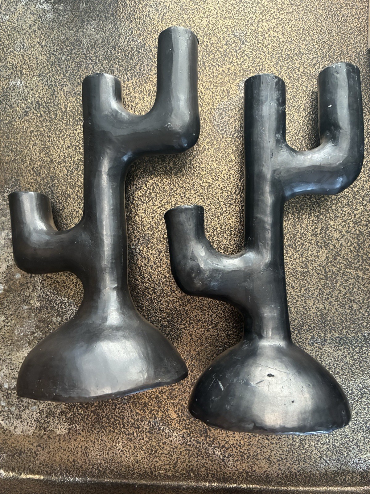 RARE SAN ILDEFONSO SANTA CLARA NATIVE AMER BLACK POTTERY MINI TREE CANDLESTICKS RARE SAN ILDEFONSO SANTA CLARA NATIVE AMER BLACK POTTERY MINI TREE CANDLESTICKS