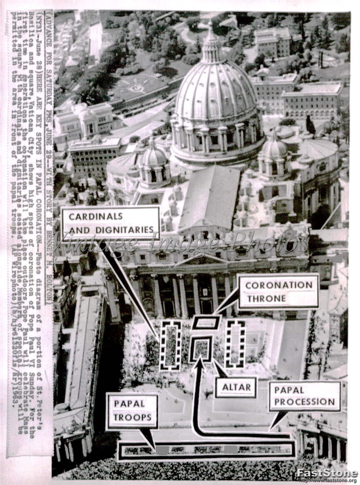 1963 Diagram St Peters Basilica Square Vatican City Pope Wirephoto 6x8